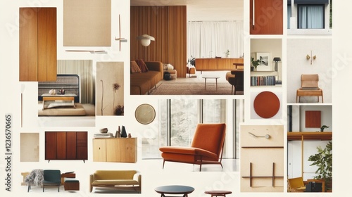 Mid-Century Modern Interior Design Mood Board Warm Tones and Natural Materials