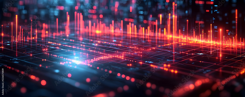 digital stock graph with isometric bars and glowing lines, futuristic tech theme digital stock graph with isometric bars and glowing lines, futuristic tech theme