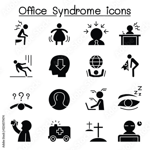 Office syndrome , Staff health care icon set in thin line style