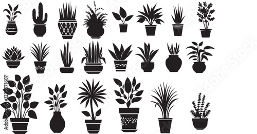 plants in pots silhouette vector