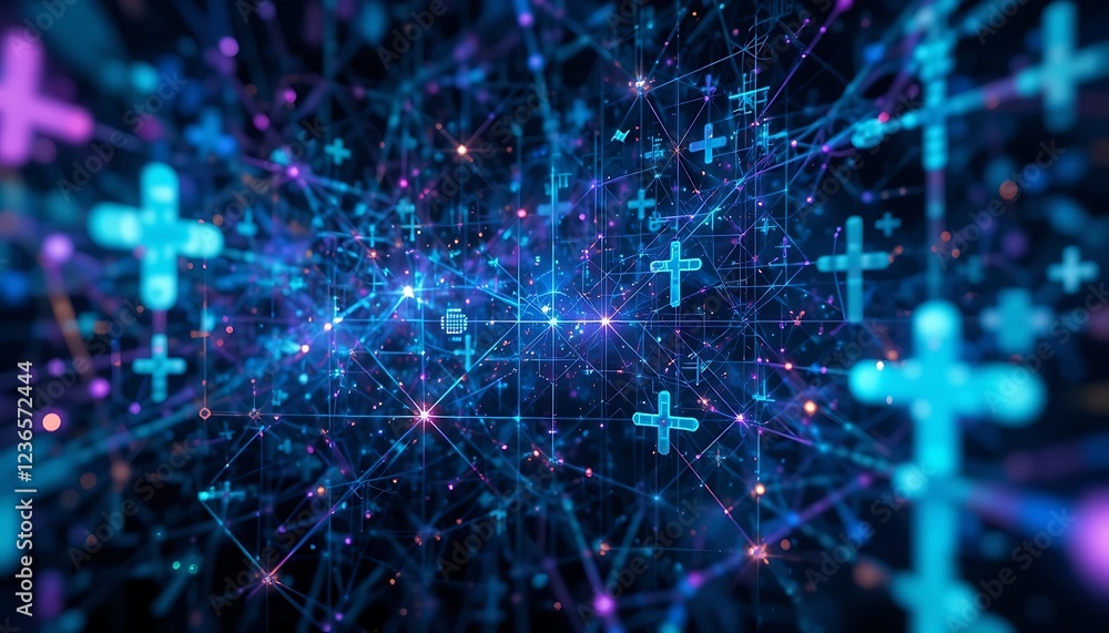 Abstract Network: Glowing Plus Symbols in a Cosmic Web Abstract Network: Glowing Plus Symbols in a Cosmic Web