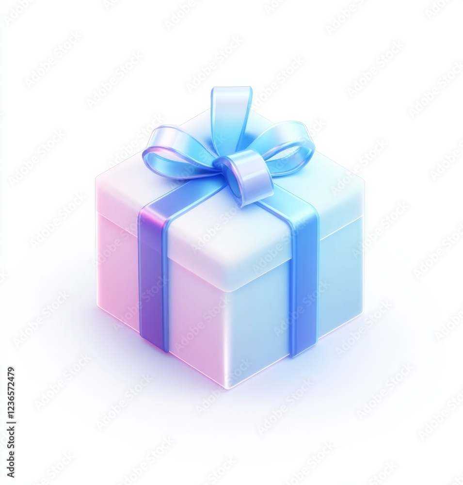 Elegant blue ribbon gift box with soft pink gradient background for celebrations and special occasions Elegant blue ribbon gift box with soft pink gradient background for celebrations and special occasions