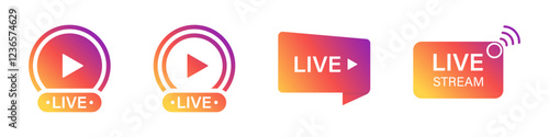 Gradient Live Stream Vector Icons with Play Symbol