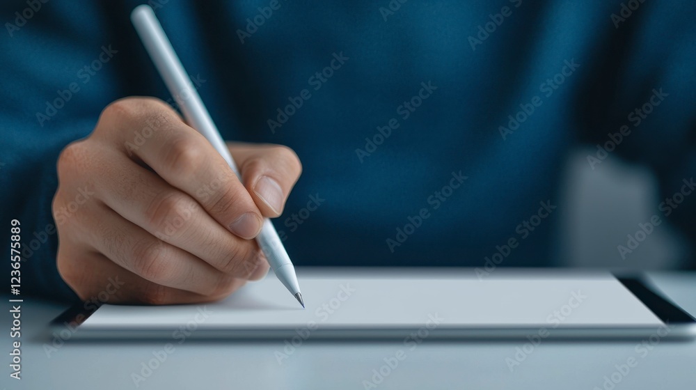 Modern Designer Sketching Logo Concept on Digital Tablet Modern Designer Sketching Logo Concept on Digital Tablet