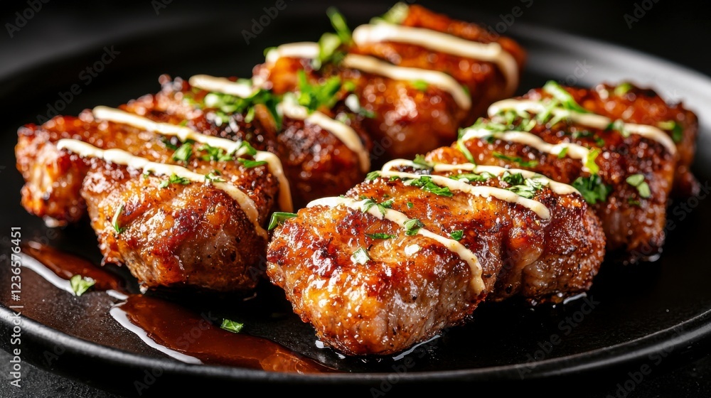 Tender Veal Cutlets with a Delicate Pink Hue and Garnish Tender Veal Cutlets with a Delicate Pink Hue and Garnish