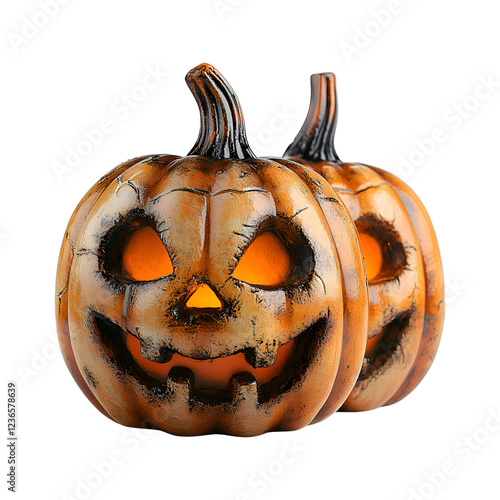 Halloween Pumpkin-Shaped Candle Holders Isolated on Transparent Background
