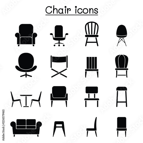 Chair & Furniture icon set in thin line style