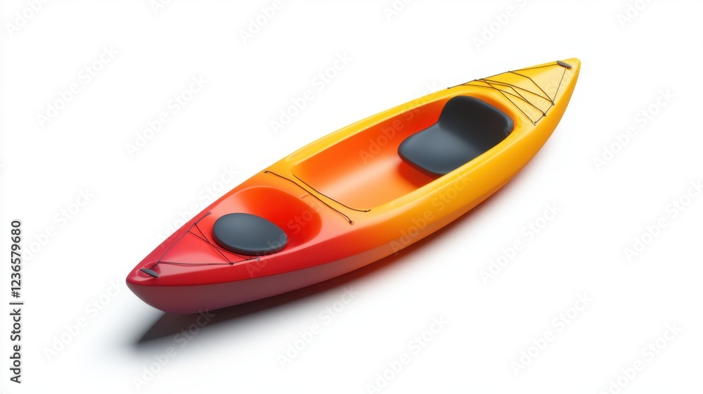 A brightly colored kayak in red and yellow, featuring two seats and a sleek design, suitable for water adventures. A brightly colored kayak in red and yellow, featuring two seats and a sleek design, suitable for water adventures.