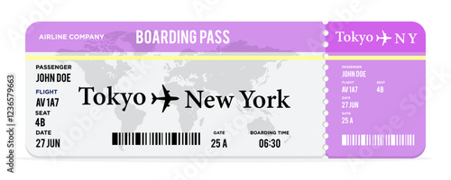 Airline Boarding Pass for Tokyo to New York Vector Illustration
