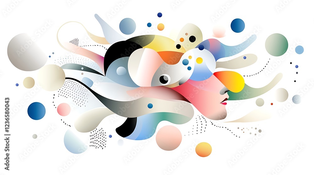 Fototapeta premium Abstract Colorful Face Portrait with Fluid Shapes and Dots Modern Art Illustration