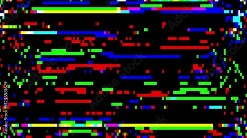 Futuristic error block code glitch background transition with 8-bit pixel effect and retro RGB style