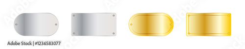 Metallic Nameplates in Silver and Gold Vector Set