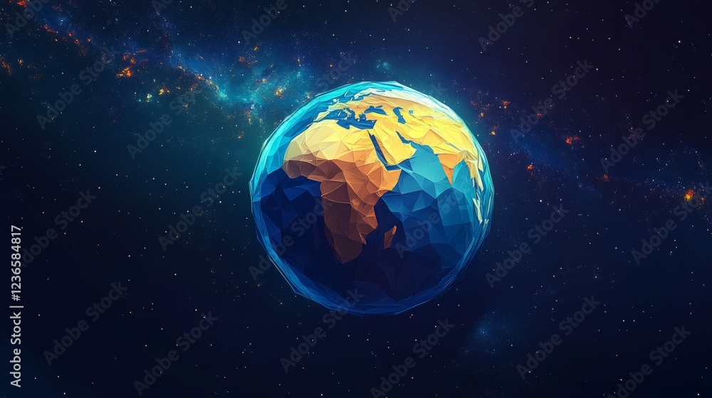 Obraz premium Vibrant low poly Earth, serene and detailed