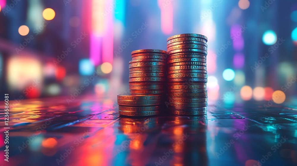 Stack of Golden Coins on Currency Background Stack of Golden Coins on Currency Background