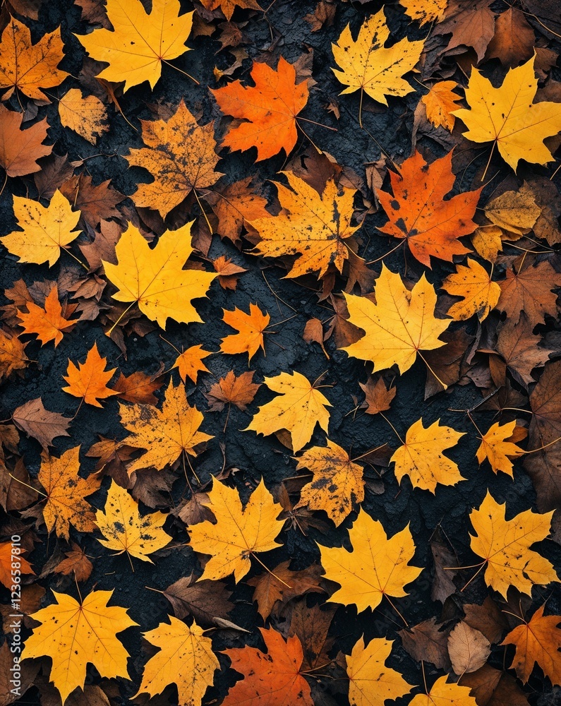Golden yellow and orange with abstract textures of fallen leaves scattered across the forest floor abstract Autumn concept background Golden yellow and orange with abstract textures of fallen leaves scattered across the forest floor abstract Autumn concept background