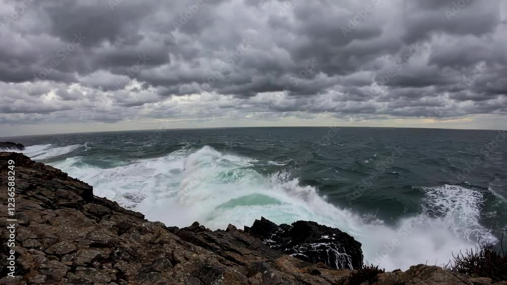 Powerful Waves Surging Against the Cliffside Powerful Waves Surging Against the Cliffside