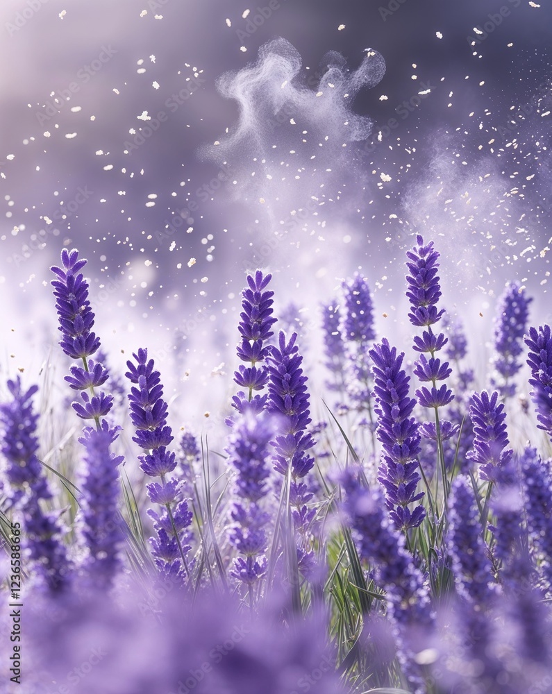 Naklejka premium Light lavender and white with a mist of pollen floating through the air abstract Spring season concept background