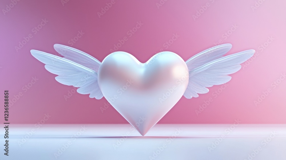 Classic heart with wings, soft pink and white tones, romantic and dreamy vibe Classic heart with wings, soft pink and white tones, romantic and dreamy vibe