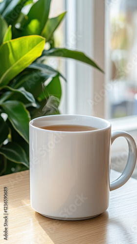 Wallpaper Mural Control yourself, A steaming cup of herbal tea on a table, perfect for relaxation and tranquility, captured in high fidelity quality. Torontodigital.ca