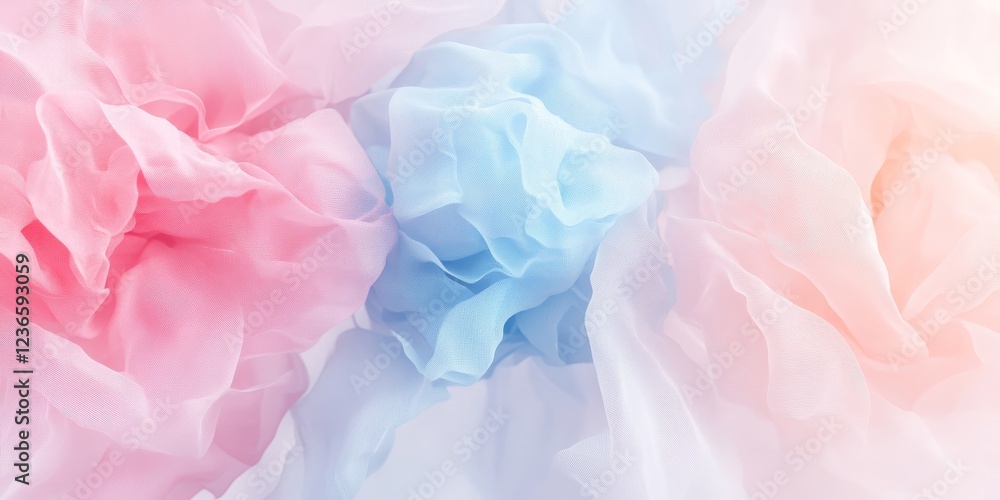 Fototapeta premium Abstract Pastel Background, Soft Pink, Lilac, Blue, Gentle Waves, Delicate Fabric Texture