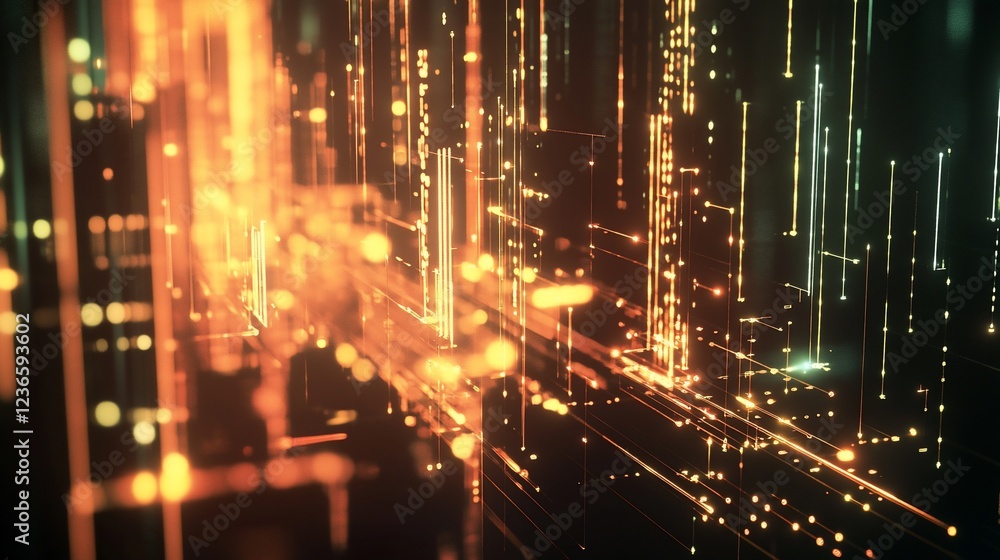 Abstract Digital Lines and Particles in Warm Tones with Dark Background Abstract Digital Lines and Particles in Warm Tones with Dark Background