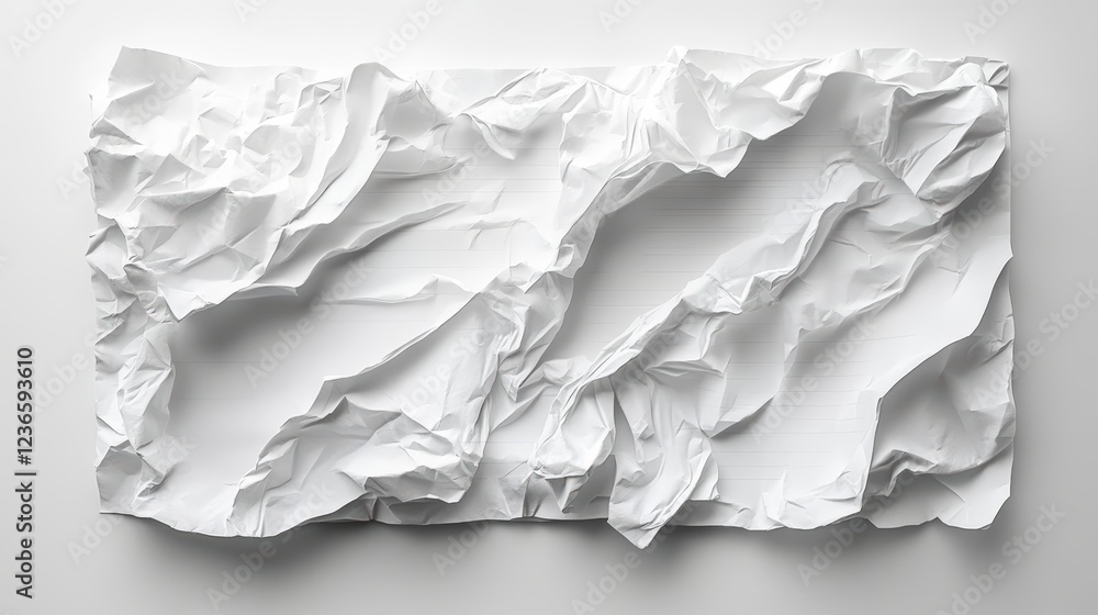 Crumpled White Notebook Page on Minimalist Background with Text Space. Crumpled White Notebook Page on Minimalist Background with Text Space.