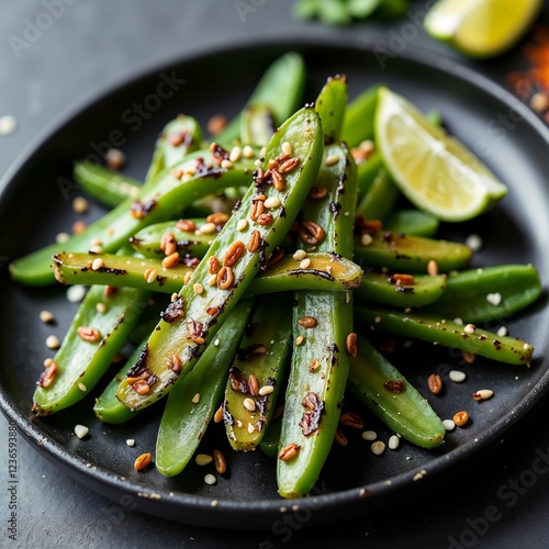 Chargrilled nopal cactus strips with smoky flavor, expertly plated