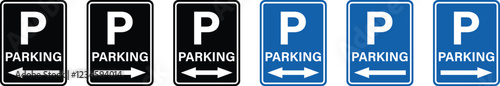 Set bicycle, motorbike and car vehicle parking sign vector icons. Right and left parking information symbol for public motorists . Vector illustration