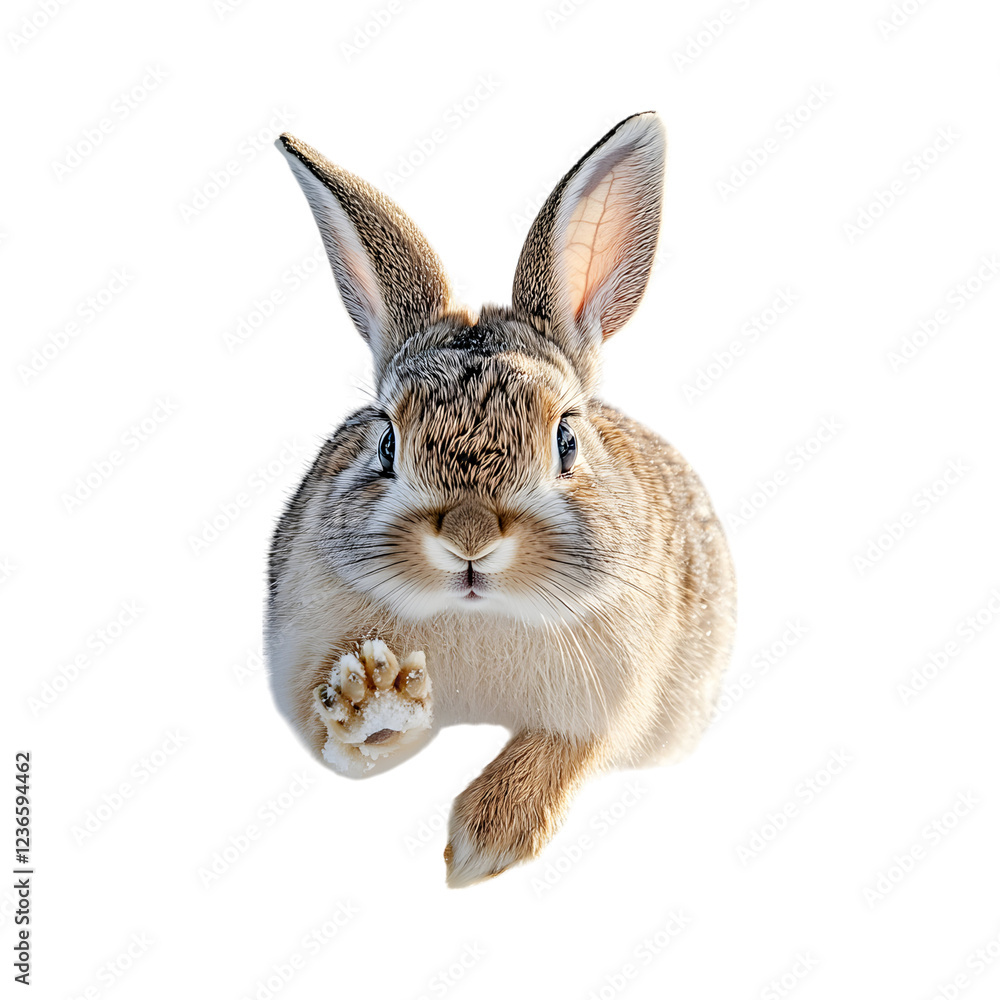 Obraz premium Rabbit Bounding Through Deep Snow Isolated on Transparent Background
