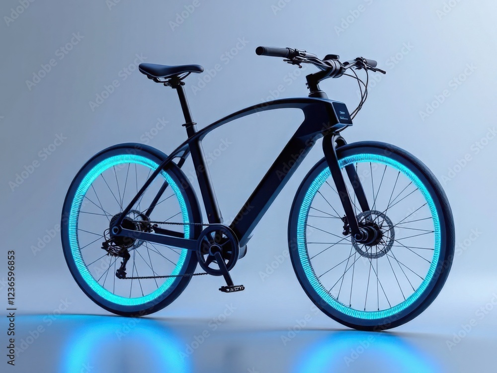 Fototapeta premium Futuristic Electric Bicycle with Glowing Wheels