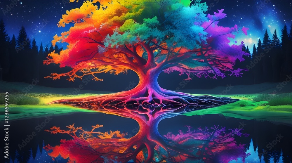 Obraz premium landscape with tree and rainbow
