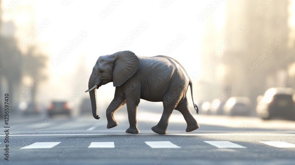 Obraz premium Elephant Crossing City Street: A Surreal Urban Encounter