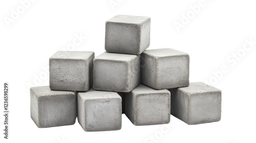 Concrete blocks stacked on transparent background forming pyramid shape