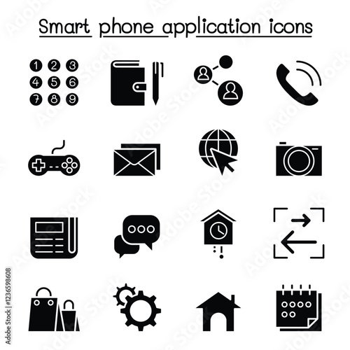 Basic Smart phone Application icon set in thin line style