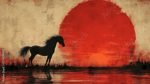 red horse on a wooden wall