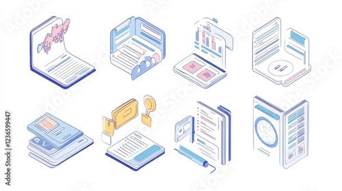 Wallpaper Mural Linear vector isolated illustration set of visual data representation. Tax application form, online map and infographics, personal data protection, financial banking information, calendar planning. Torontodigital.ca