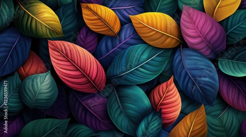 Wallpaper Mural Vibrant Jewel-Toned Leaves: A Rich Tapestry of Autumnal Hues and Tropical Flora Torontodigital.ca