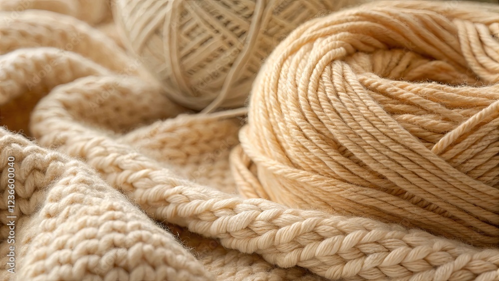 A ball of yarn is sitting on a knitted sweater A ball of yarn is sitting on a knitted sweater