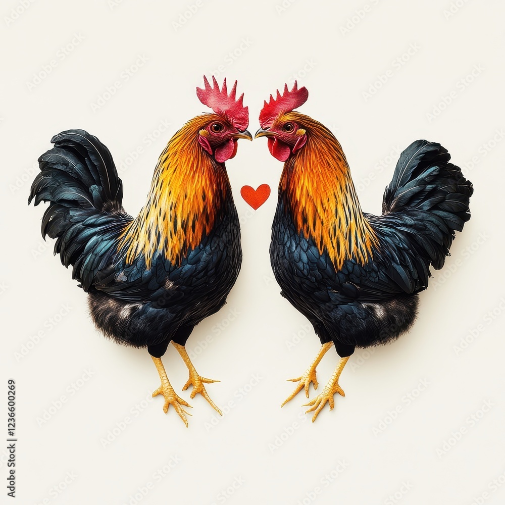 Fototapeta premium Minimalist Illustration of Chickens Forming Heart Shape Together