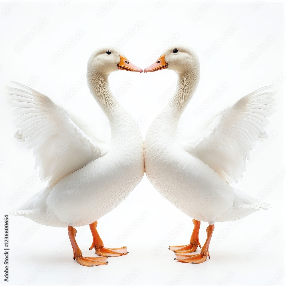 Obraz premium Minimalist Design of Two Ducks Forming Heart Shape Together