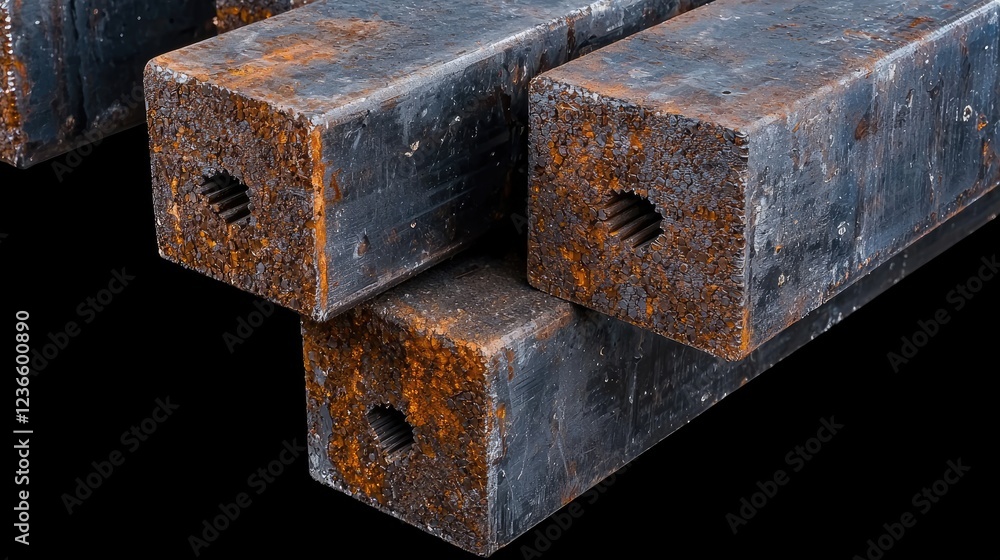 Rusty square metal bars, industrial close-up Rusty square metal bars, industrial close-up