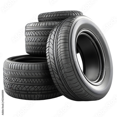 New Car Tires Stack  Rubber  Automotive  Wheel  Tread  Black  Background  Closeup  Detail