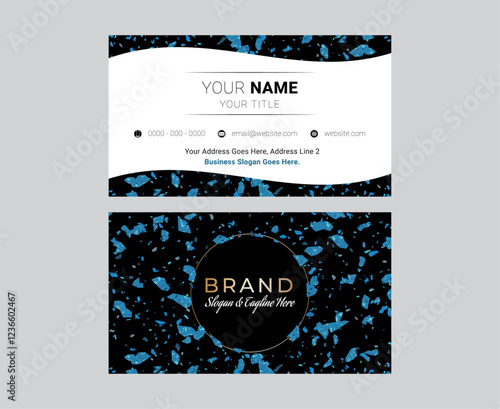 Minimal Black, Gold and Blue Modern Terrazzo Business Card Design