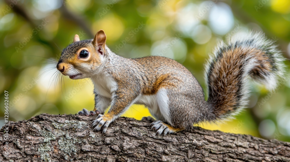 close up of wild squirrel perched on tree branch, showcasing its detailed fur and expressive features against blurred green background close up of wild squirrel perched on tree branch, showcasing its detailed fur and expressive features against blurred green background