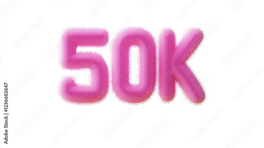 Pink Furry 50K Text Isolated On White Background, Ideal For Social Media Growth Concepts. Pink Furry 50K Text Isolated On White Background, Ideal For Social Media Growth Concepts.