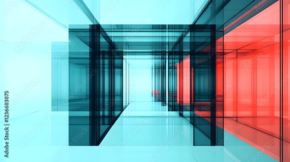 Fototapeta premium Digital Office with Transparent Data Corridors Symbolizing Communication and Transparency