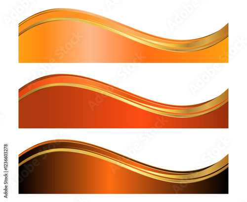 Orange Gold 3D Letterhead Divider Template, Separator Footer Set with Waves