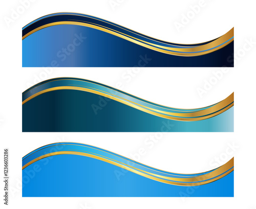 Blue Gold 3D Corporate Letterhead Divider Template, Separator Footer Set with Waves