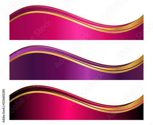 Pink Gold 3D Corporate Letterhead Divider Template, Separator Footer Set with Waves