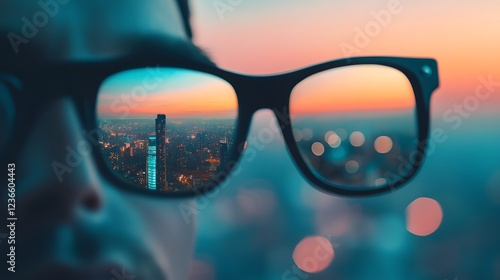 Wallpaper Mural Visionary Urban Landscape Reflected in Spectacles of Executive Torontodigital.ca